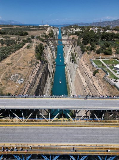 DRONE OF FLOTILLA PASSING WITH SPECTATORS ON THE BRIDGE..jpg