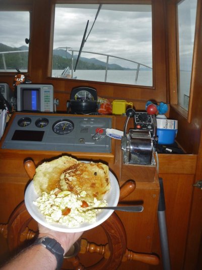 Breakfast at helm - Badger 2013.jpg