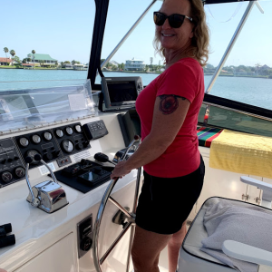 Debbie at the helm