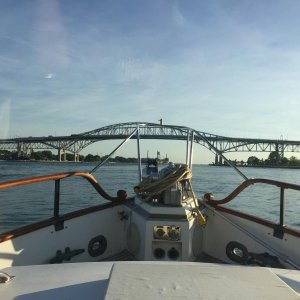 Blue Water Bridge at Port Huron - Sarnia.  Four knot current directly under bridge.