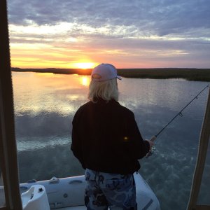 Fishing at sunset