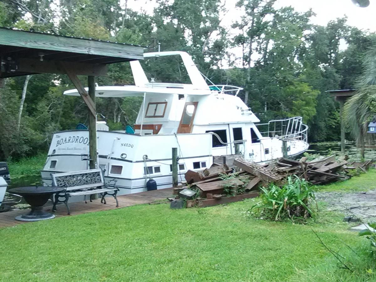 A closer look, she is docked behind our house and we are weeks away from moving aboard when we knock down the house.