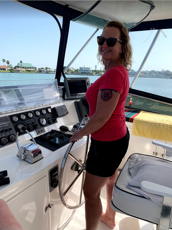 Debbie at the helm